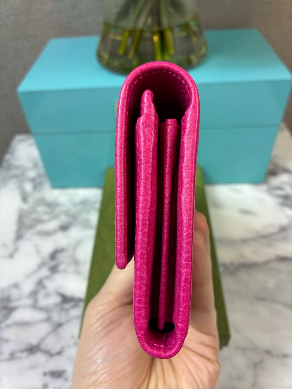 Gucci Hot Pink GG Marmont Leather Flap Wallet - NWOT Authentic - Picture 5 of 13